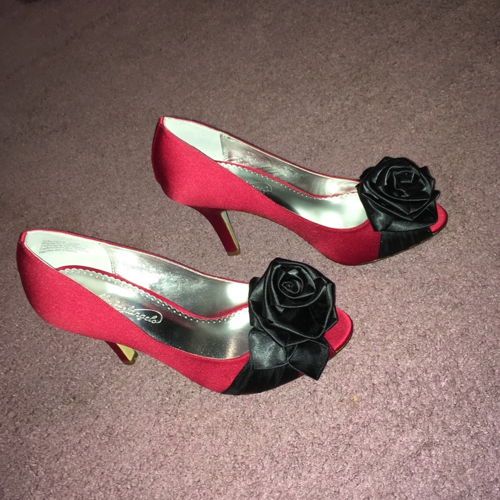 Red Heels w/ Black Flower Detail David’s Bridal